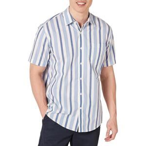 Amazon Essentials Shirt Mens XL Stripe Short Sleeve Poplin Casual Button Up